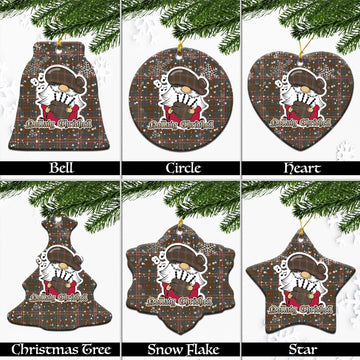 Kennedy Weathered Tartan Christmas Ceramic Ornaments with Scottish Gnome Playing Bagpipes