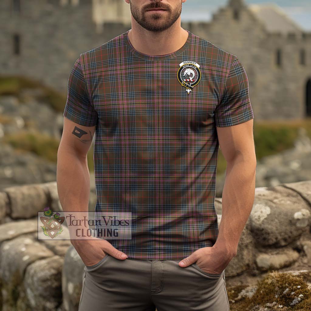 Tartan Vibes Clothing Kennedy Weathered Tartan Cotton T-Shirt with Family Crest