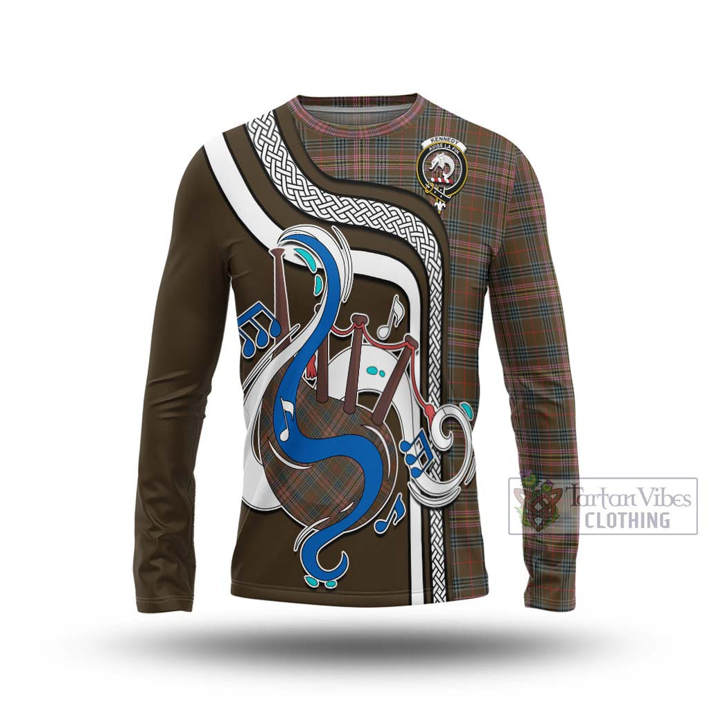 Tartan Vibes Clothing Kennedy Weathered Tartan Long Sleeve T-Shirt with Epic Bagpipe Style