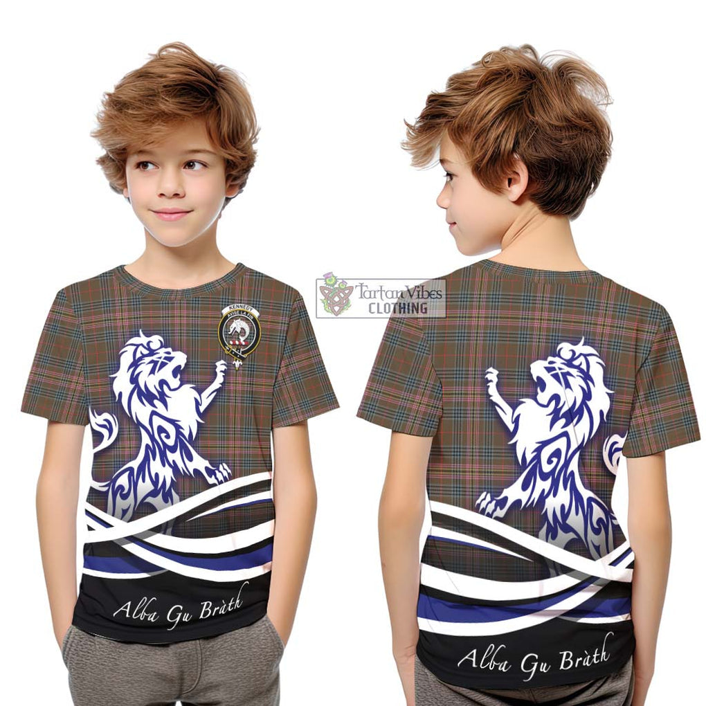 Kennedy Weathered Tartan Kid T-Shirt with Alba Gu Brath Regal Lion Emblem Youth XL Size14 - Tartanvibesclothing Shop