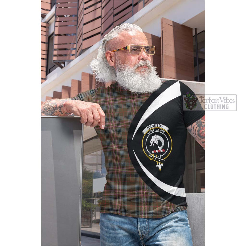 Tartan Vibes Clothing Kennedy Weathered Tartan Cotton T-shirt with Family Crest Circle Style