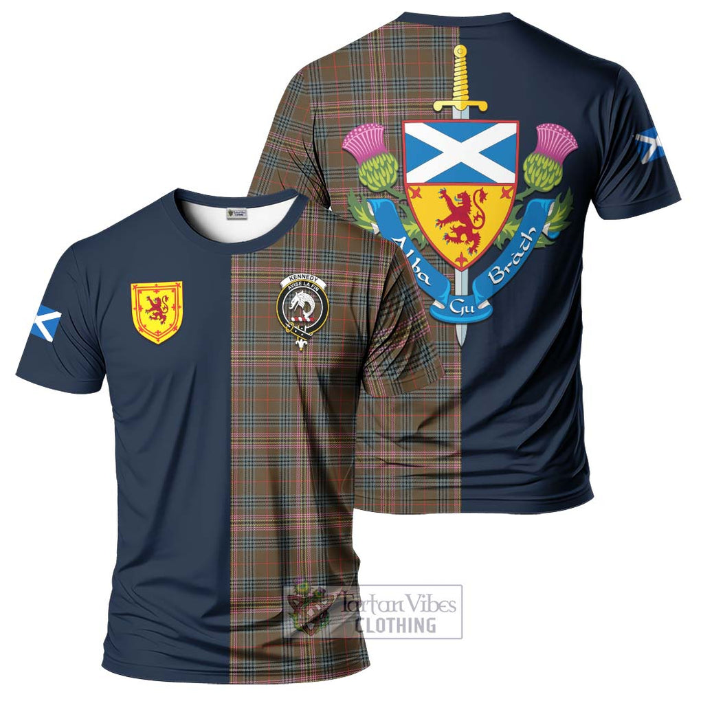 Tartan Vibes Clothing Kennedy Weathered Tartan T-Shirt Alba with Scottish Lion Royal Arm Half Style