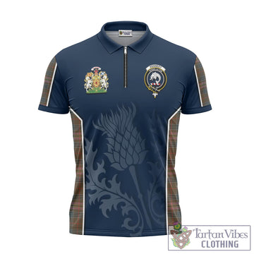 Kennedy Weathered Tartan Zipper Polo Shirt with Family Crest and Scottish Thistle Vibes Sport Style