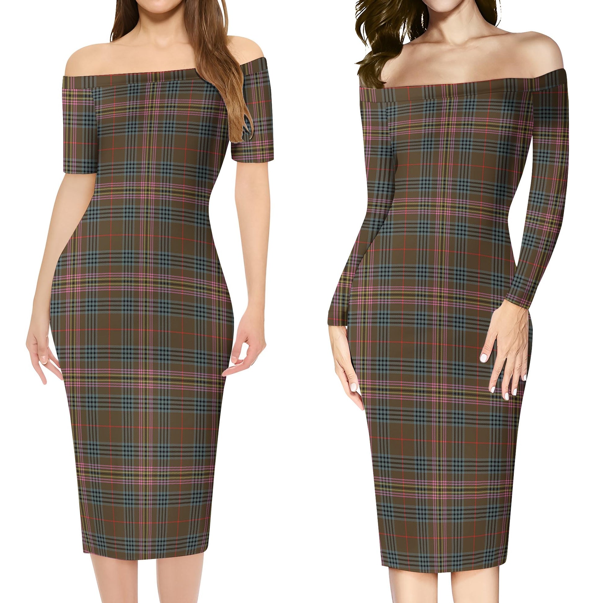 Kennedy Weathered Tartan Off Shoulder Lady Dress Women's Dress - Tartanvibesclothing