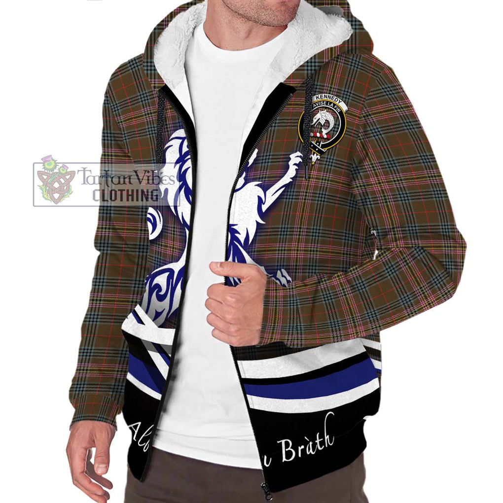 Kennedy Weathered Tartan Sherpa Hoodie with Alba Gu Brath Regal Lion Emblem Unisex S - Tartanvibesclothing Shop