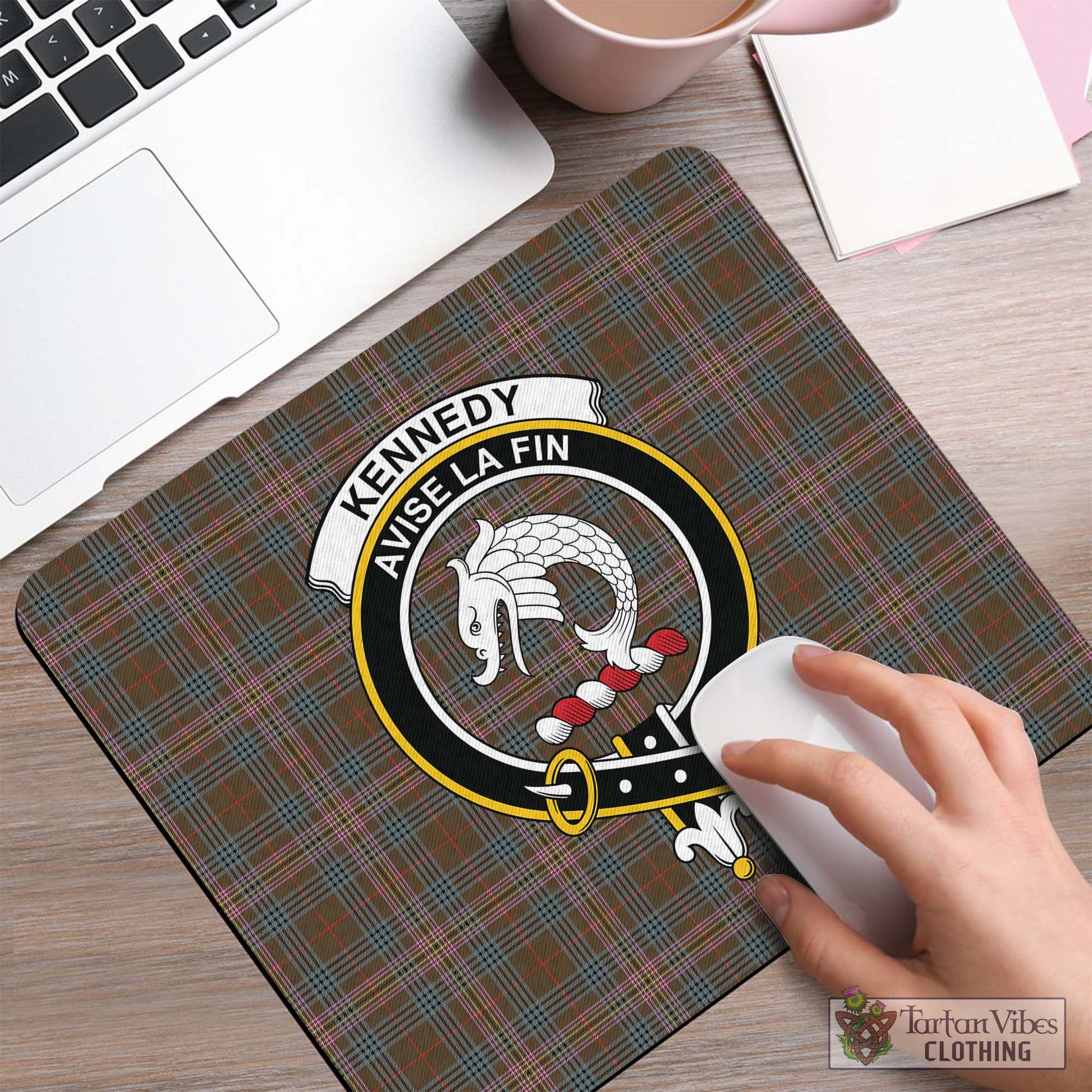 Tartan Vibes Clothing Kennedy Weathered Tartan Mouse Pad with Family Crest