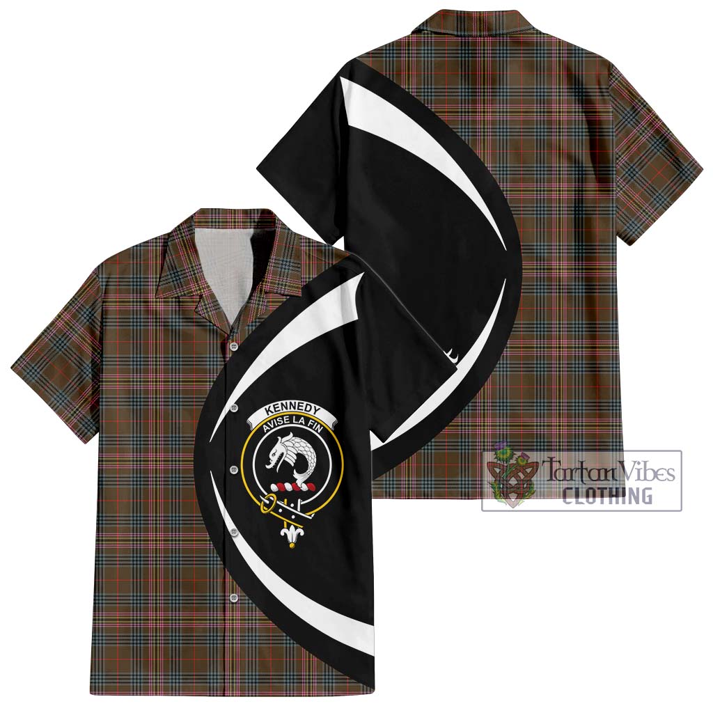 Tartan Vibes Clothing Kennedy Weathered Tartan Short Sleeve Button Up with Family Crest Circle Style