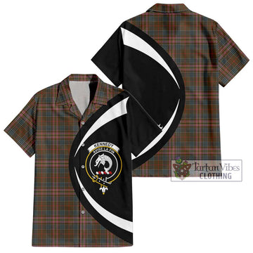 Kennedy Weathered Tartan Short Sleeve Button Up with Family Crest Circle Style