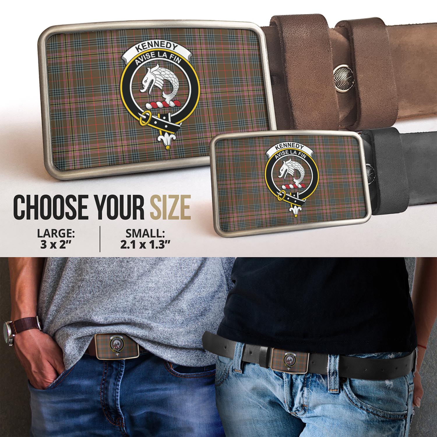 Kennedy Weathered Tartan Belt Buckles with Family Crest - Tartanvibesclothing