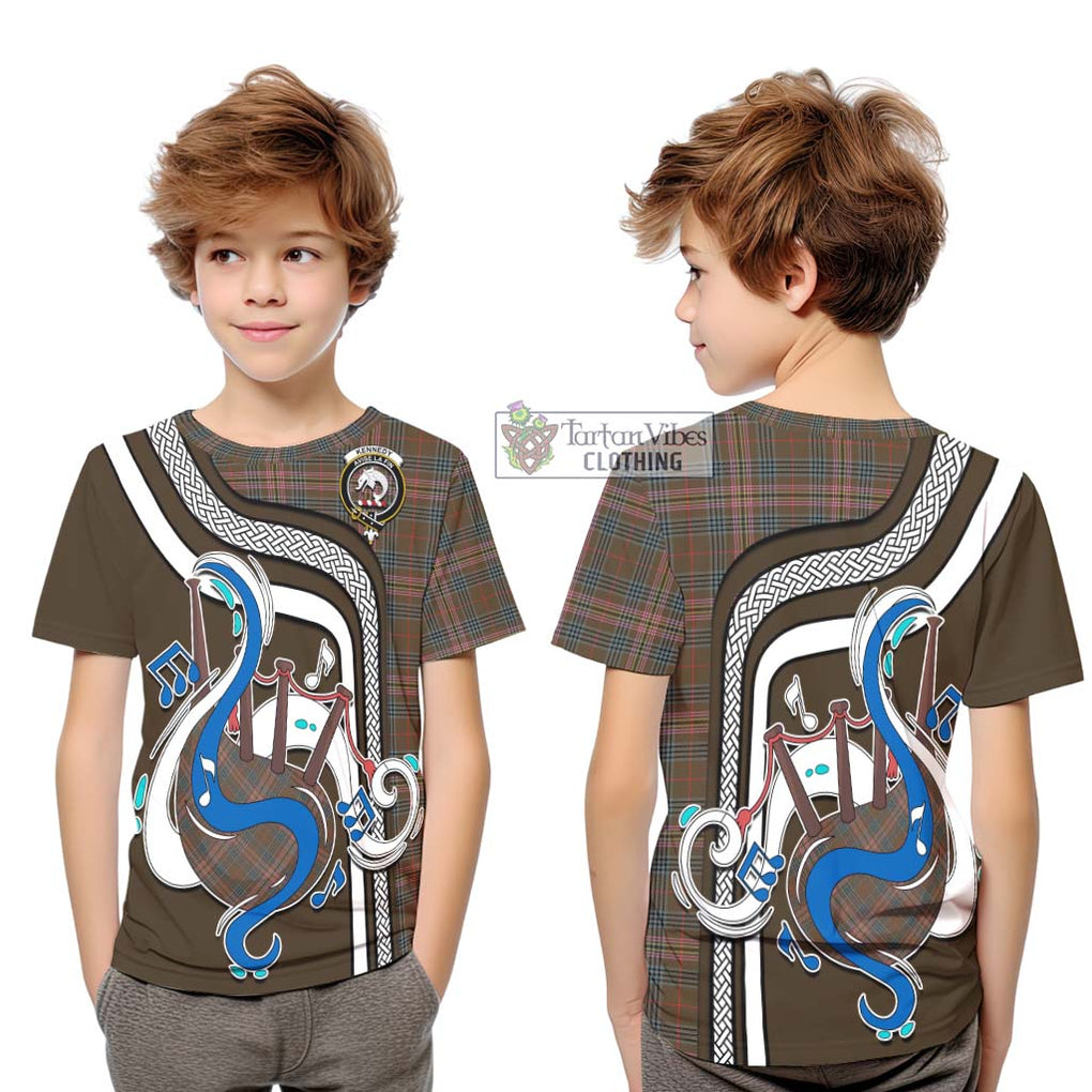 Tartan Vibes Clothing Kennedy Weathered Tartan Kid T-Shirt with Epic Bagpipe Style