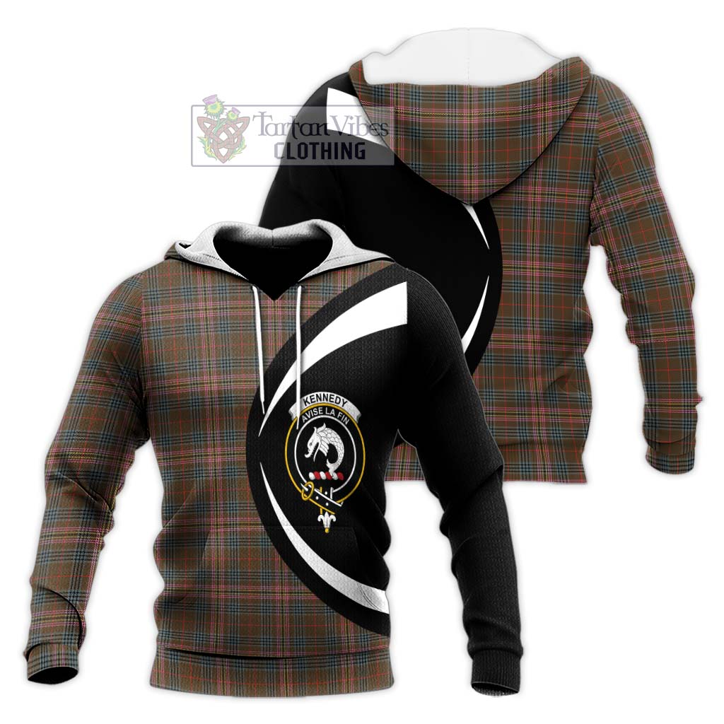 Kennedy Weathered Tartan Knitted Hoodie with Family Crest Circle Style Unisex Knitted Pullover Hoodie - Tartan Vibes Clothing