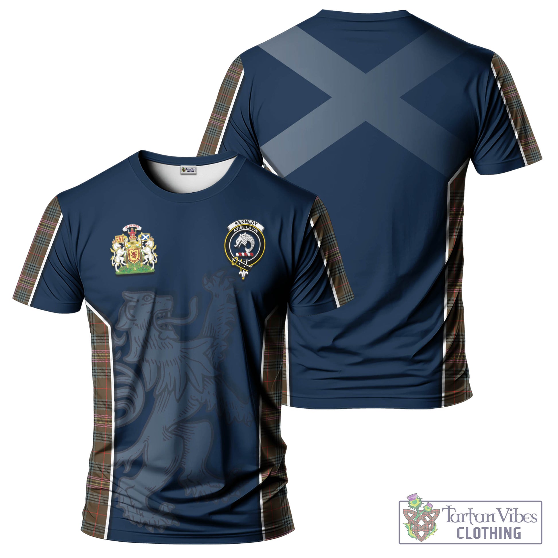 Tartan Vibes Clothing Kennedy Weathered Tartan T-Shirt with Family Crest and Lion Rampant Vibes Sport Style