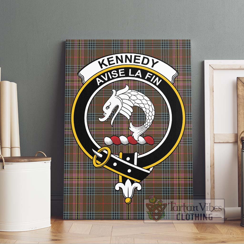 Tartan Vibes Clothing Kennedy Weathered Tartan Canvas Print Wall Art with Family Crest