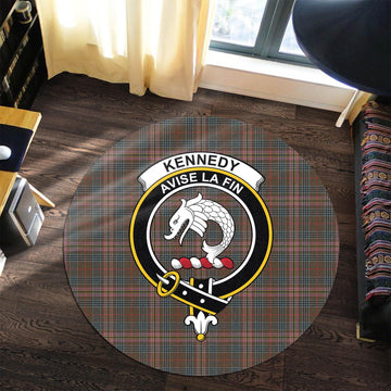 Kennedy Weathered Tartan Round Rug with Family Crest