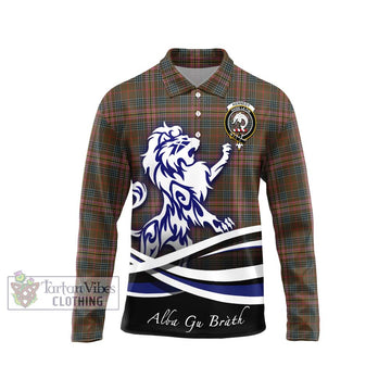 Kennedy Weathered Tartan Long Sleeve Polo Shirt with Alba Gu Brath Regal Lion Emblem