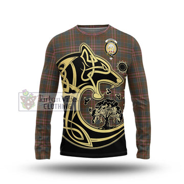 Kennedy Weathered Tartan Long Sleeve T-Shirt with Family Crest Celtic Wolf Style