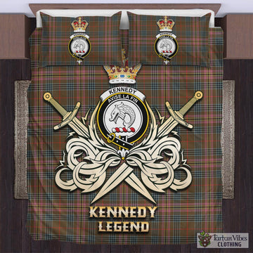 Kennedy Weathered Tartan Bedding Set with Clan Crest and the Golden Sword of Courageous Legacy