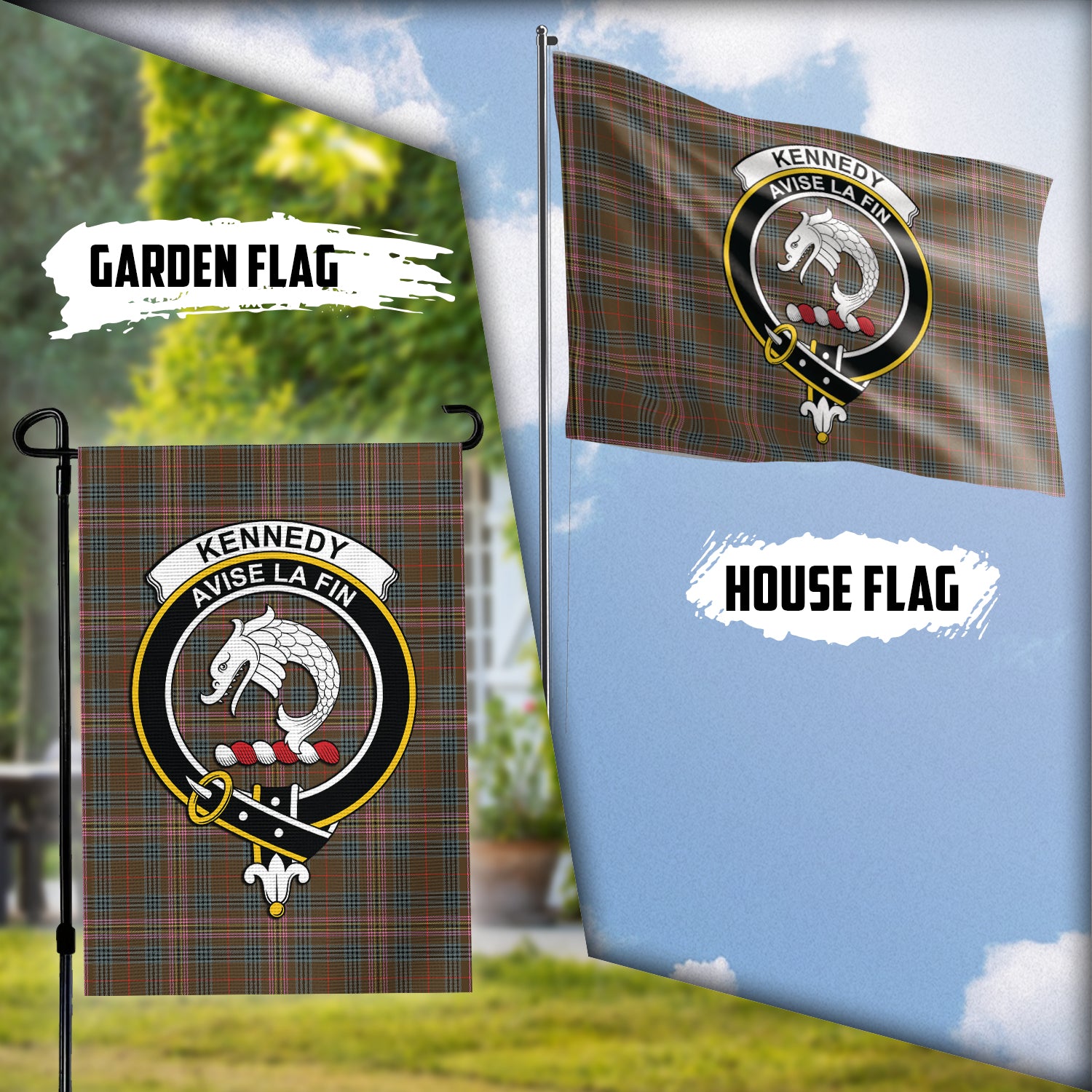 kennedy-weathered-tartan-flag-with-family-crest