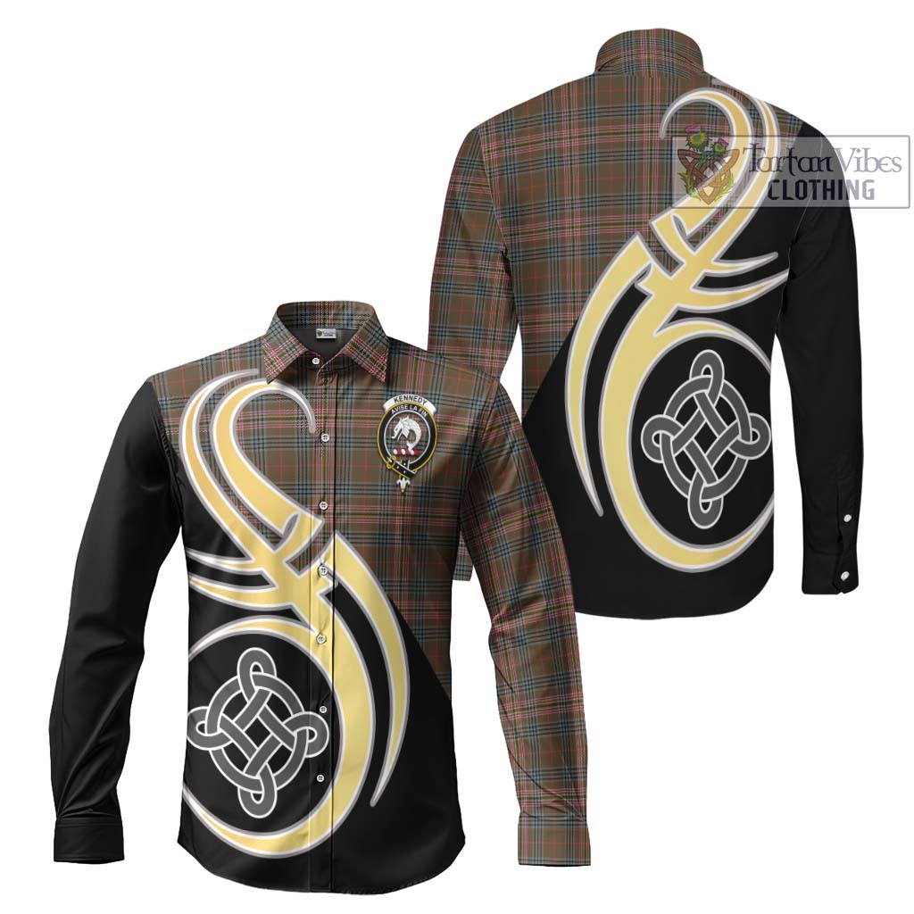 Kennedy Weathered Tartan Long Sleeve Button Shirt with Family Crest and Celtic Symbol Style Men's Shirt S - Tartan Vibes Clothing