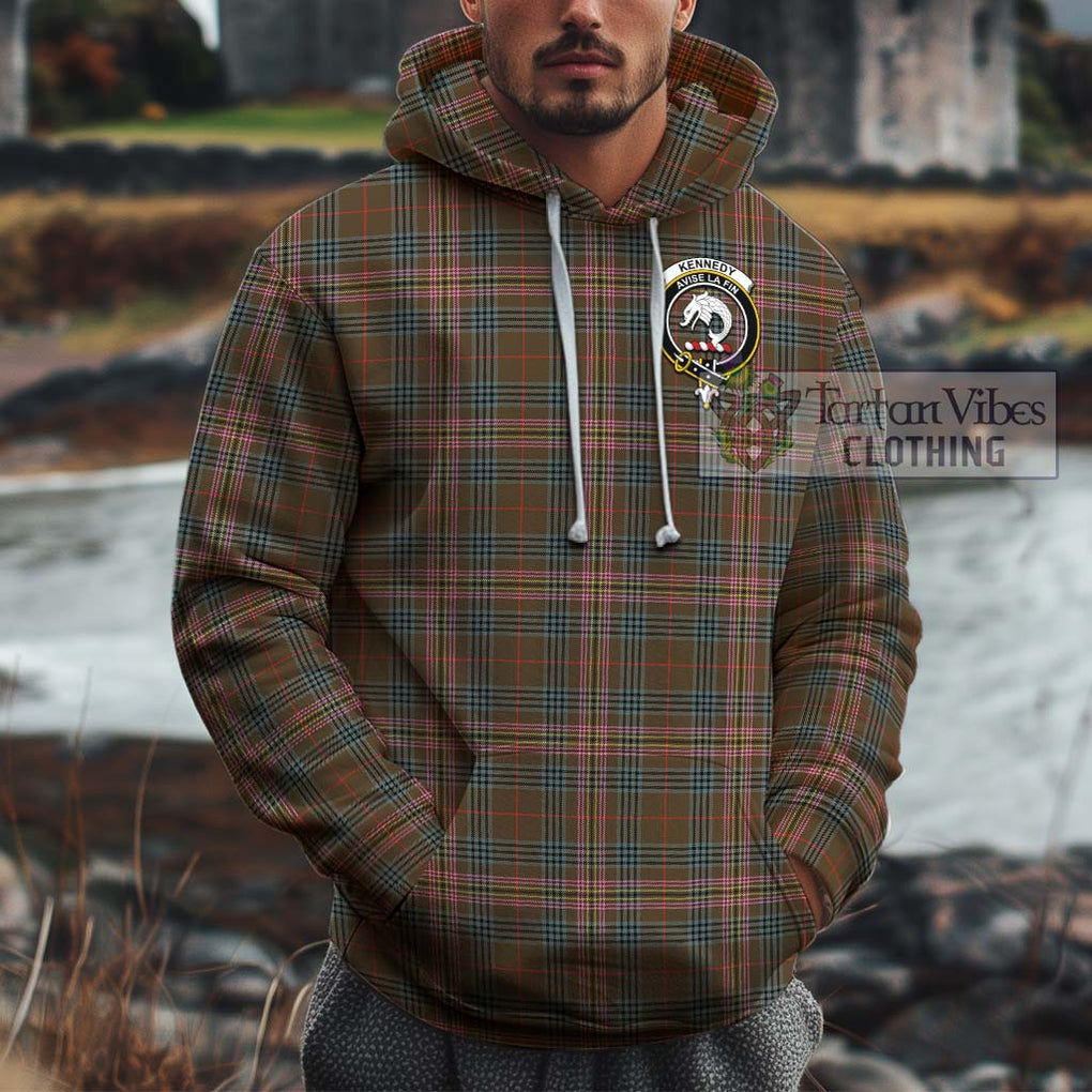 Kennedy Weathered Tartan Cotton Hoodie with Family Crest Pullover Hoodie XS - Tartan Vibes Clothing