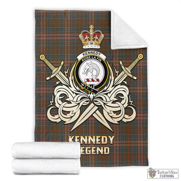 Kennedy Weathered Tartan Blanket with Clan Crest and the Golden Sword of Courageous Legacy