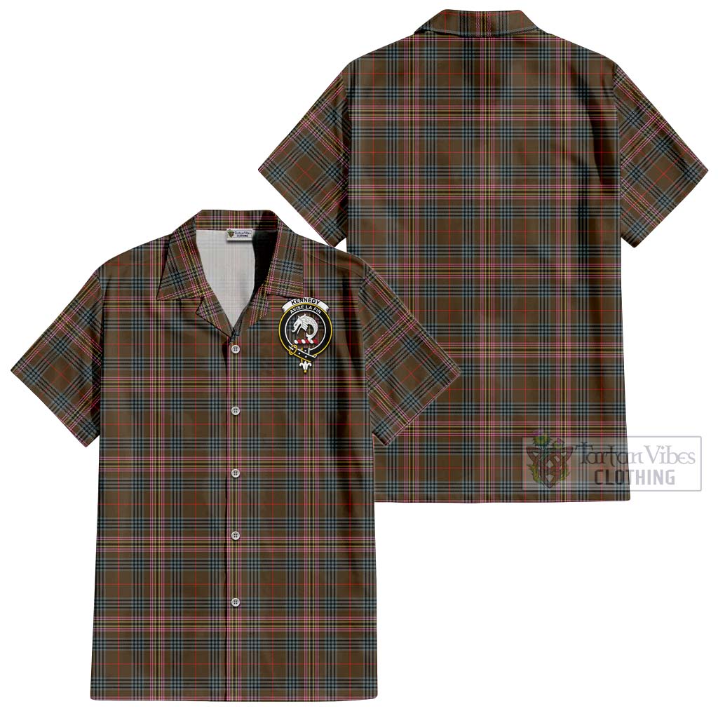 Tartan Vibes Clothing Kennedy Weathered Tartan Cotton Hawaiian Shirt with Family Crest