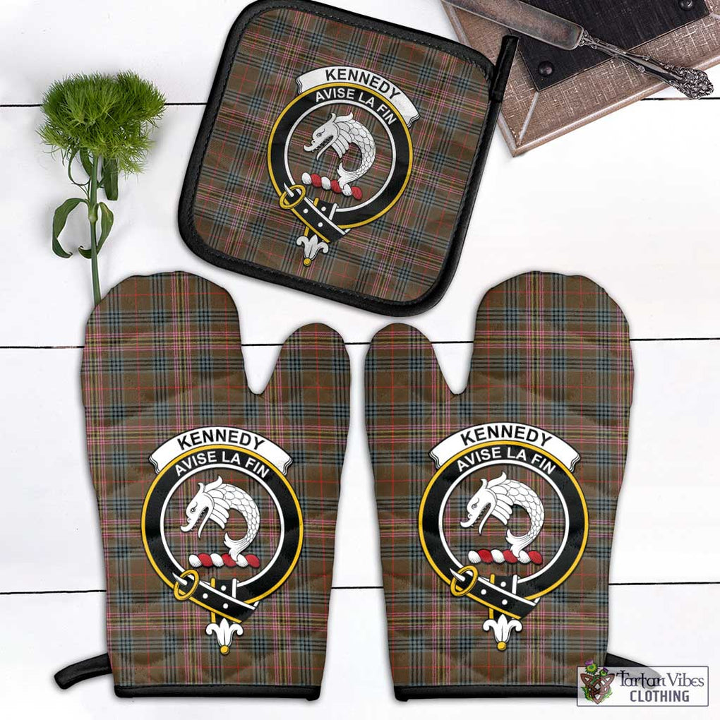 Kennedy Weathered Tartan Combo Oven Mitt & Pot-Holder with Family Crest Combo 1 Oven Mitt & 1 Pot-Holder Black - Tartan Vibes Clothing