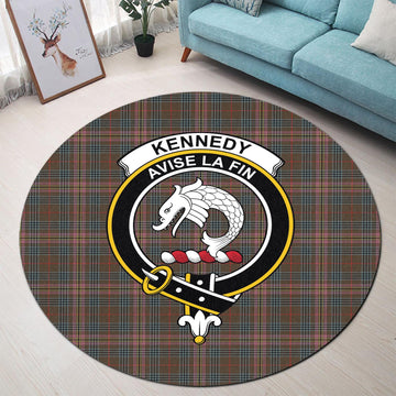 Kennedy Weathered Tartan Round Rug with Family Crest