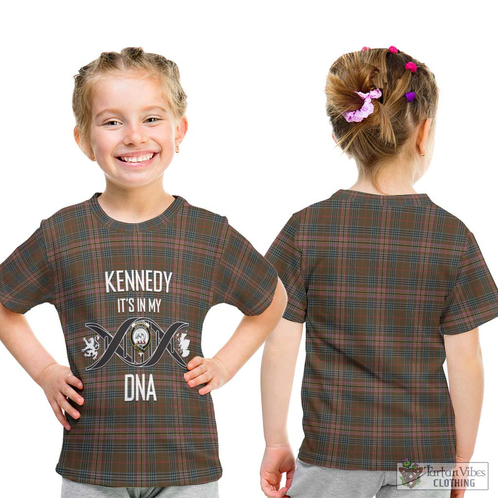 Kennedy Weathered Tartan Kid T-Shirt with Family Crest DNA In Me Style - Tartanvibesclothing Shop