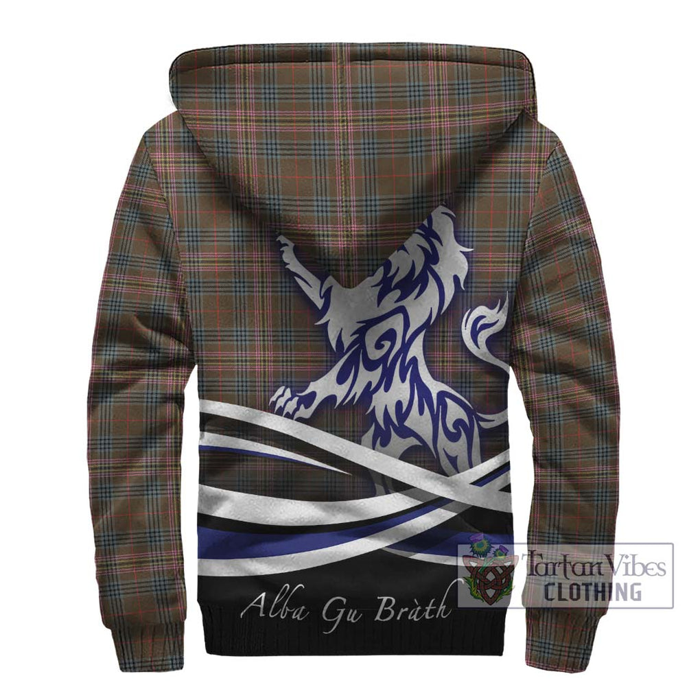 Kennedy Weathered Tartan Sherpa Hoodie with Alba Gu Brath Regal Lion Emblem - Tartanvibesclothing Shop