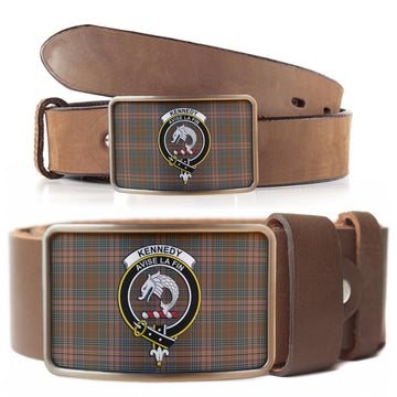 Kennedy Weathered Tartan Belt Buckles with Family Crest