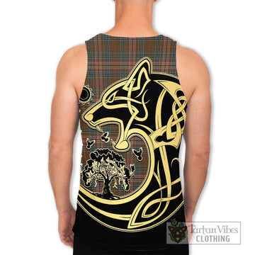 Kennedy Weathered Tartan Men's Tank Top with Family Crest Celtic Wolf Style