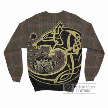 Kennedy Weathered Tartan Sweatshirt with Family Crest Celtic Wolf Style