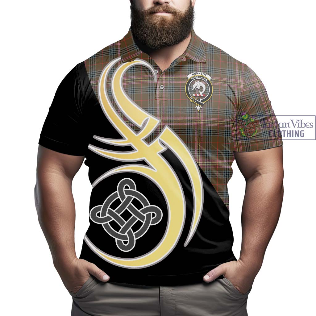 Kennedy Weathered Tartan Polo Shirt with Family Crest and Celtic Symbol Style - Tartan Vibes Clothing