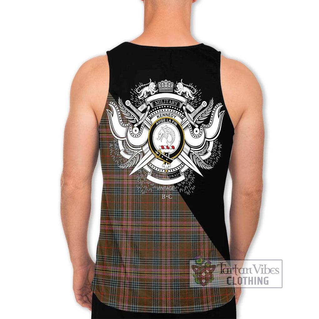 Kennedy Weathered Tartan Men's Tank Top with Family Crest and Military Logo Style - Tartanvibesclothing Shop