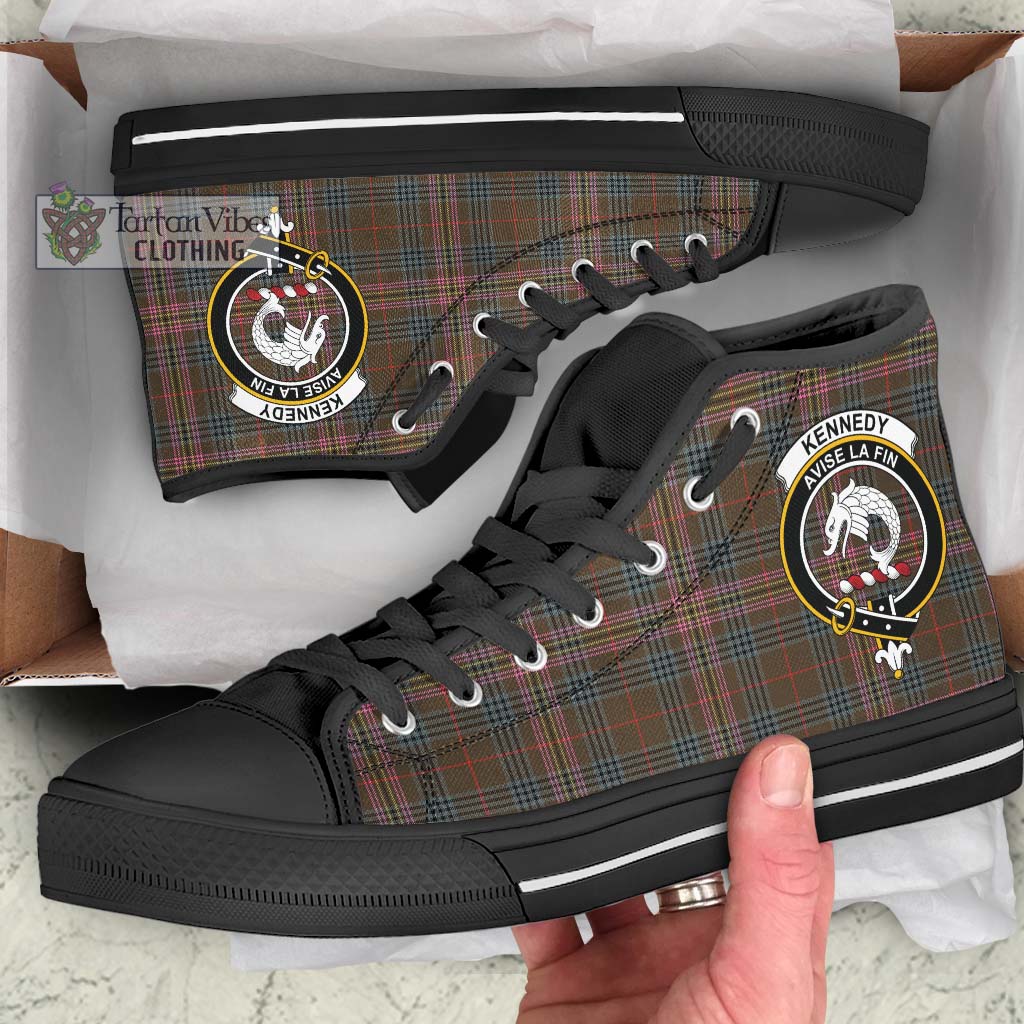 Tartan Vibes Clothing Kennedy Weathered Tartan High Top Shoes with Family Crest