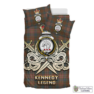 Kennedy Weathered Tartan Bedding Set with Clan Crest and the Golden Sword of Courageous Legacy