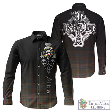 Kennedy Weathered Tartan Long Sleeve Button Up Featuring Alba Gu Brath Family Crest Celtic Inspired