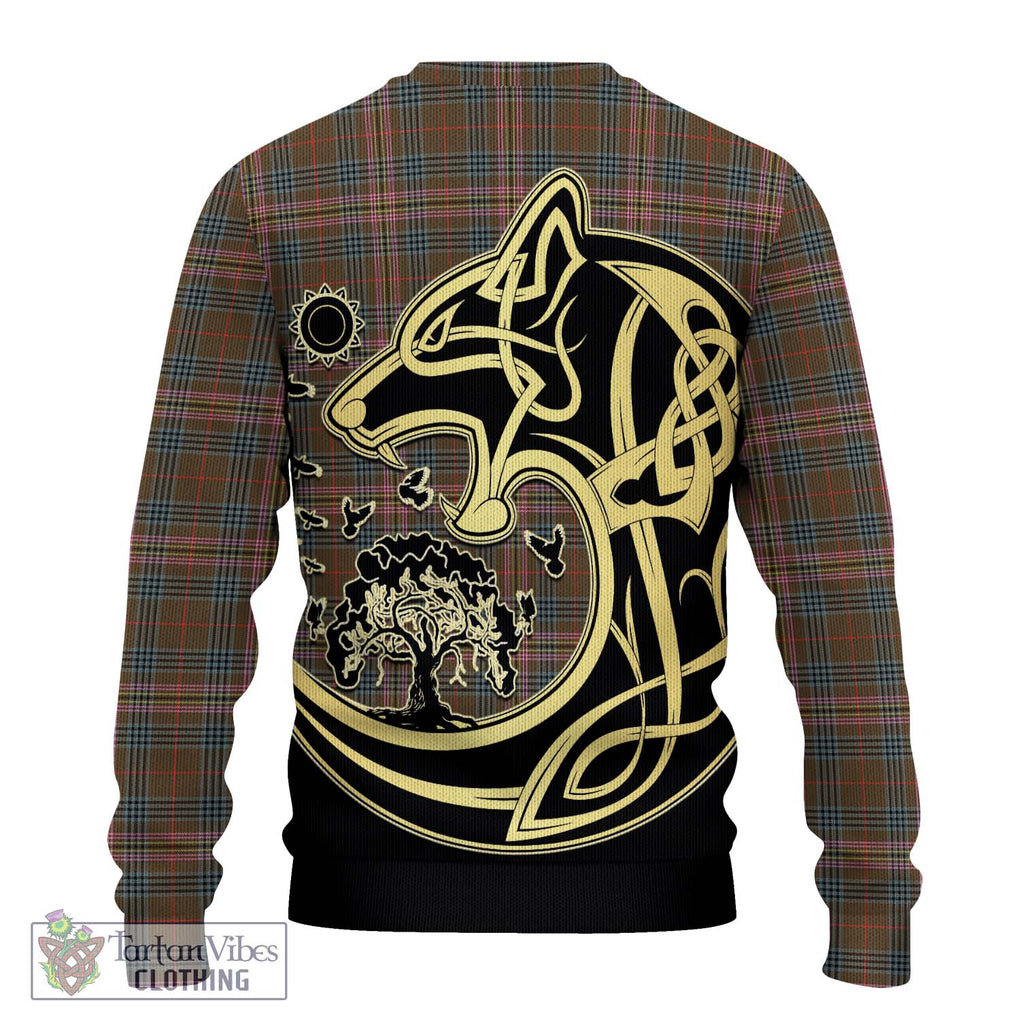 Kennedy Weathered Tartan Knitted Sweater with Family Crest Celtic Wolf Style - Tartan Vibes Clothing