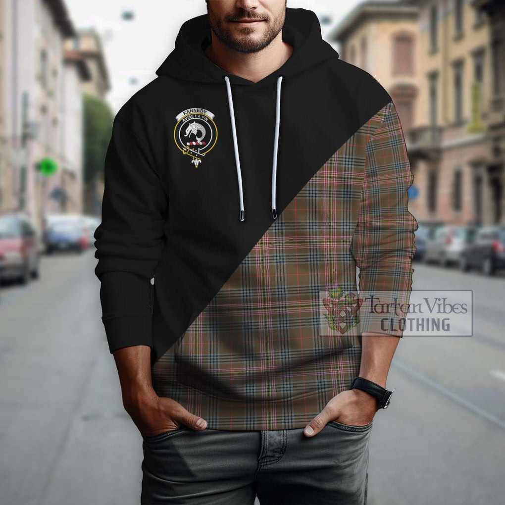 Kennedy Weathered Tartan Hoodie with Family Crest and Military Logo Style - Tartanvibesclothing Shop