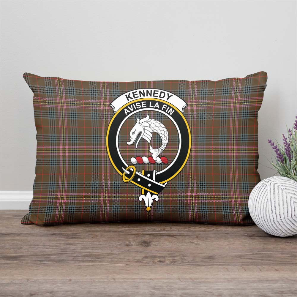 Kennedy Weathered Tartan Pillow Cover with Family Crest Rectangle Pillow Cover - Tartanvibesclothing