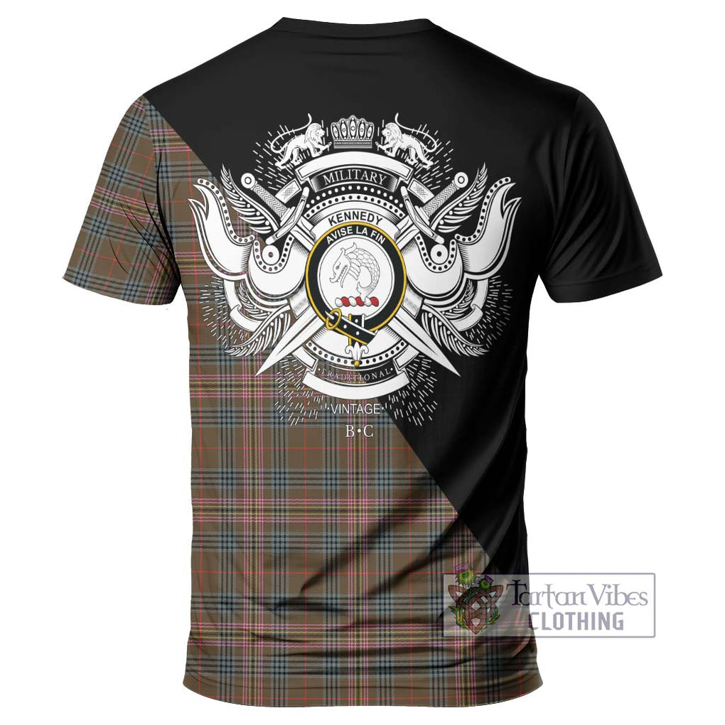 Kennedy Weathered Tartan T-Shirt with Family Crest and Military Logo Style - Tartanvibesclothing Shop