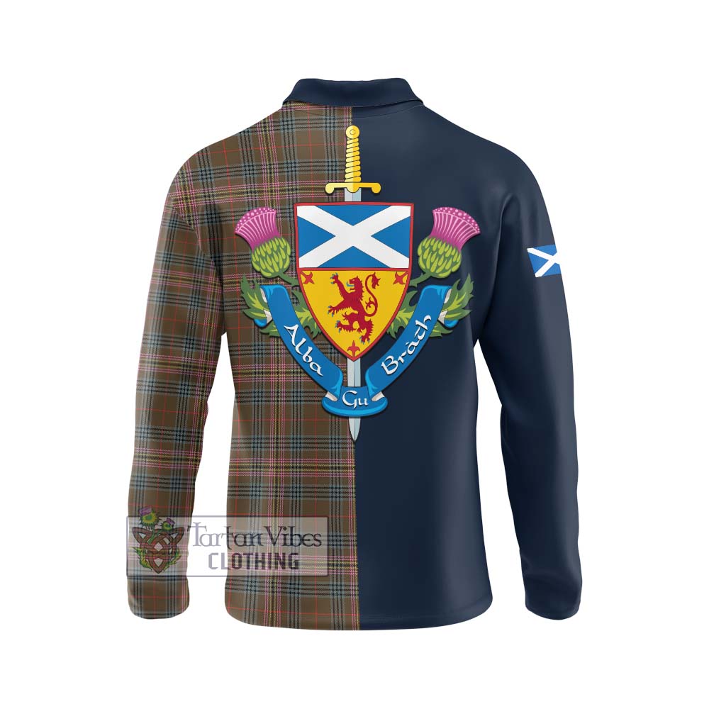 Tartan Vibes Clothing Kennedy Weathered Tartan Long Sleeve Polo Shirt with Scottish Lion Royal Arm Half Style