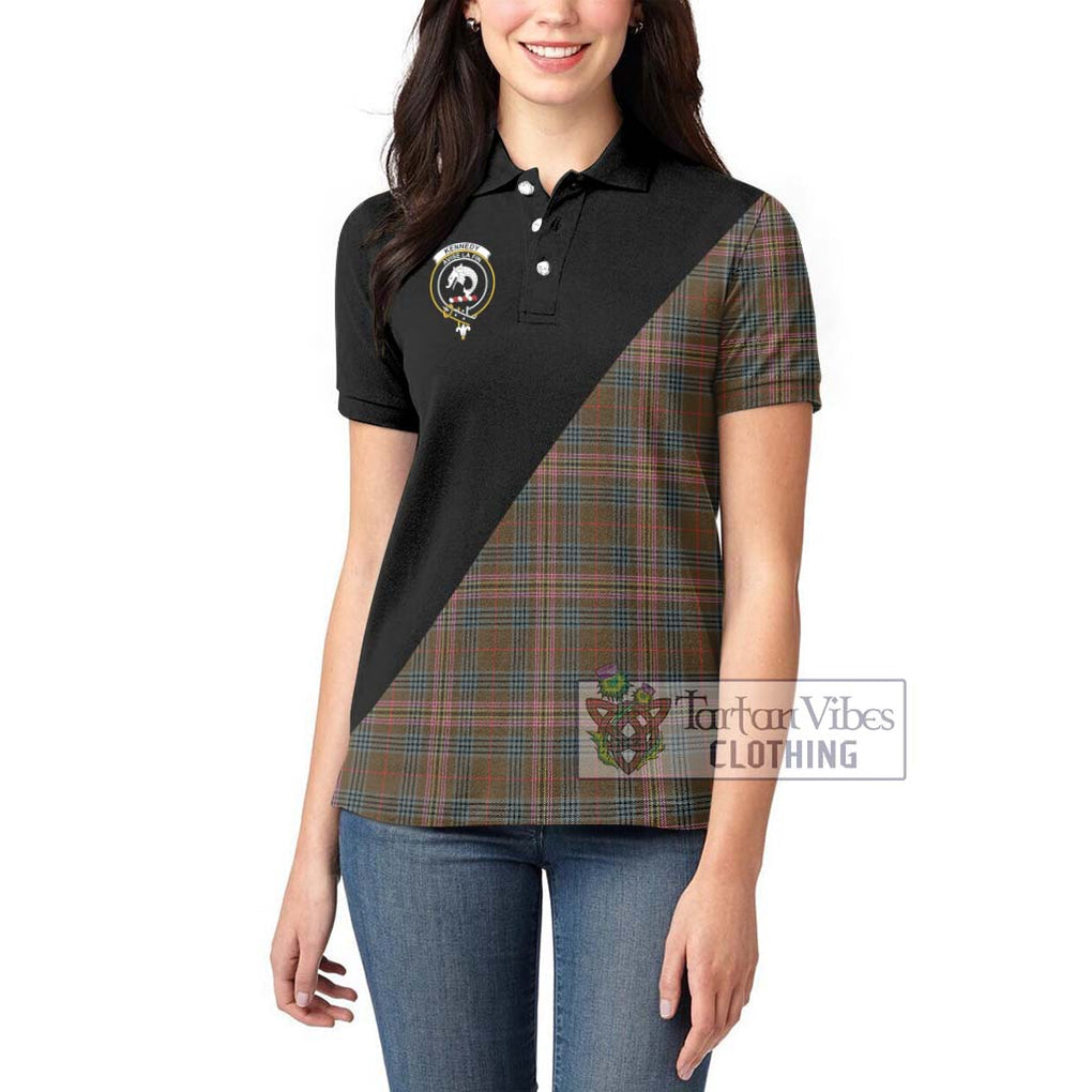 Kennedy Weathered Tartan Women's Polo Shirt with Family Crest and Military Logo Style - Tartanvibesclothing Shop