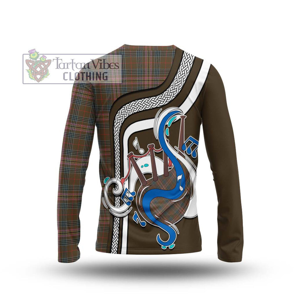 Tartan Vibes Clothing Kennedy Weathered Tartan Long Sleeve T-Shirt with Epic Bagpipe Style