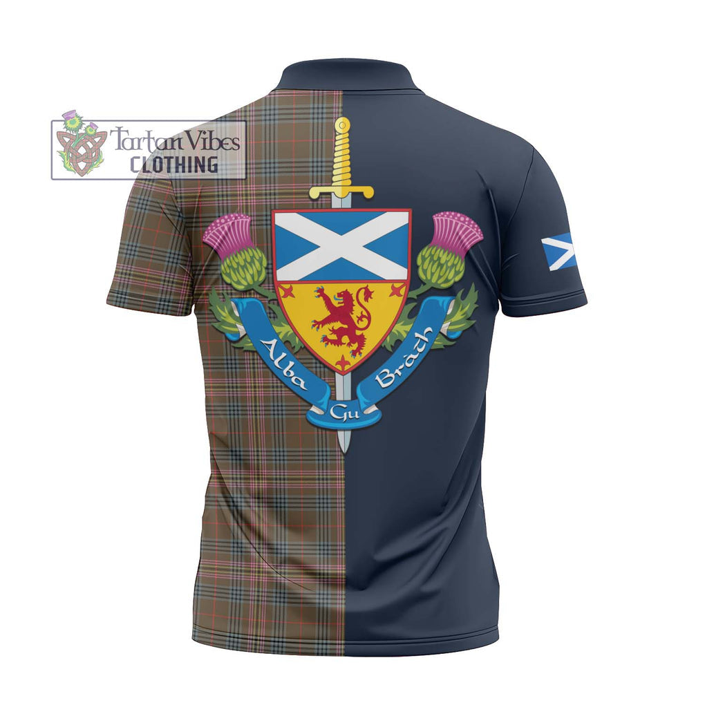 Tartan Vibes Clothing Kennedy Weathered Tartan Zipper Polo Shirt with Scottish Lion Royal Arm Half Style