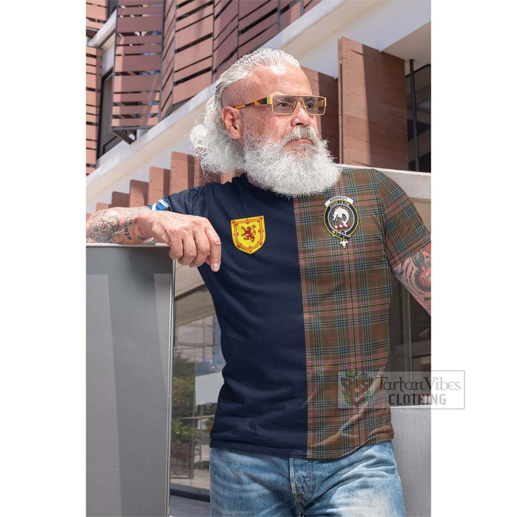 Tartan Vibes Clothing Kennedy Weathered Tartan Cotton T-shirt with Scottish Lion Royal Arm Half Style