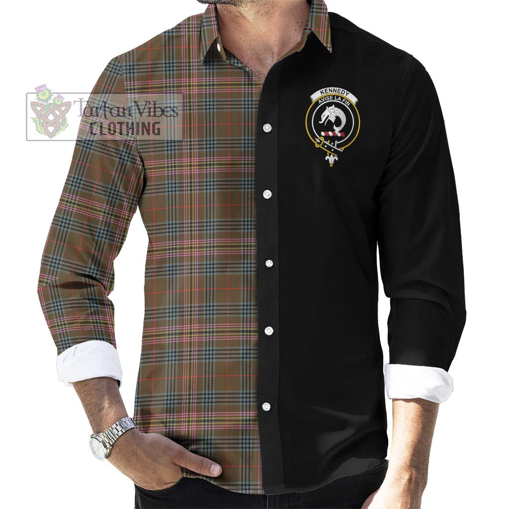 Kennedy Weathered Tartan Long Sleeve Button Shirt with Family Crest and Half Of Me Style - Tartanvibesclothing Shop