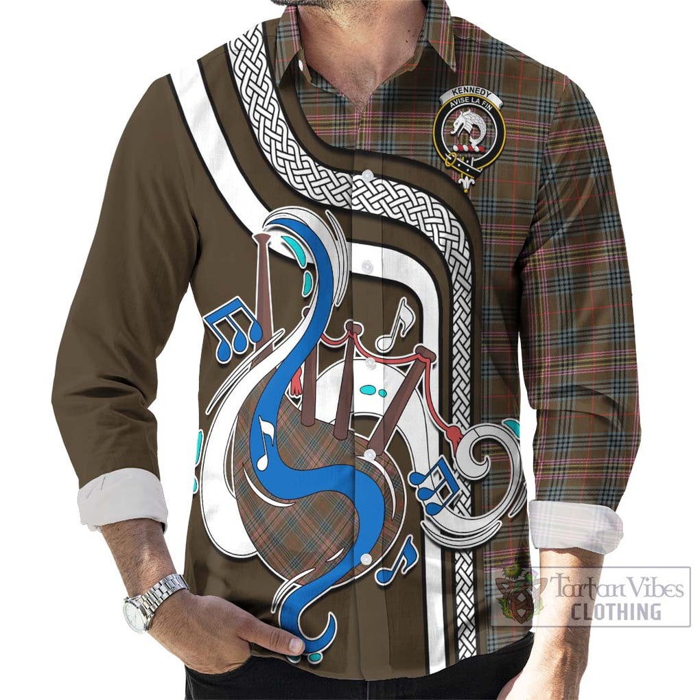 Kennedy Weathered Tartan Long Sleeve Button Shirt with Epic Bagpipe Style - Tartanvibesclothing Shop