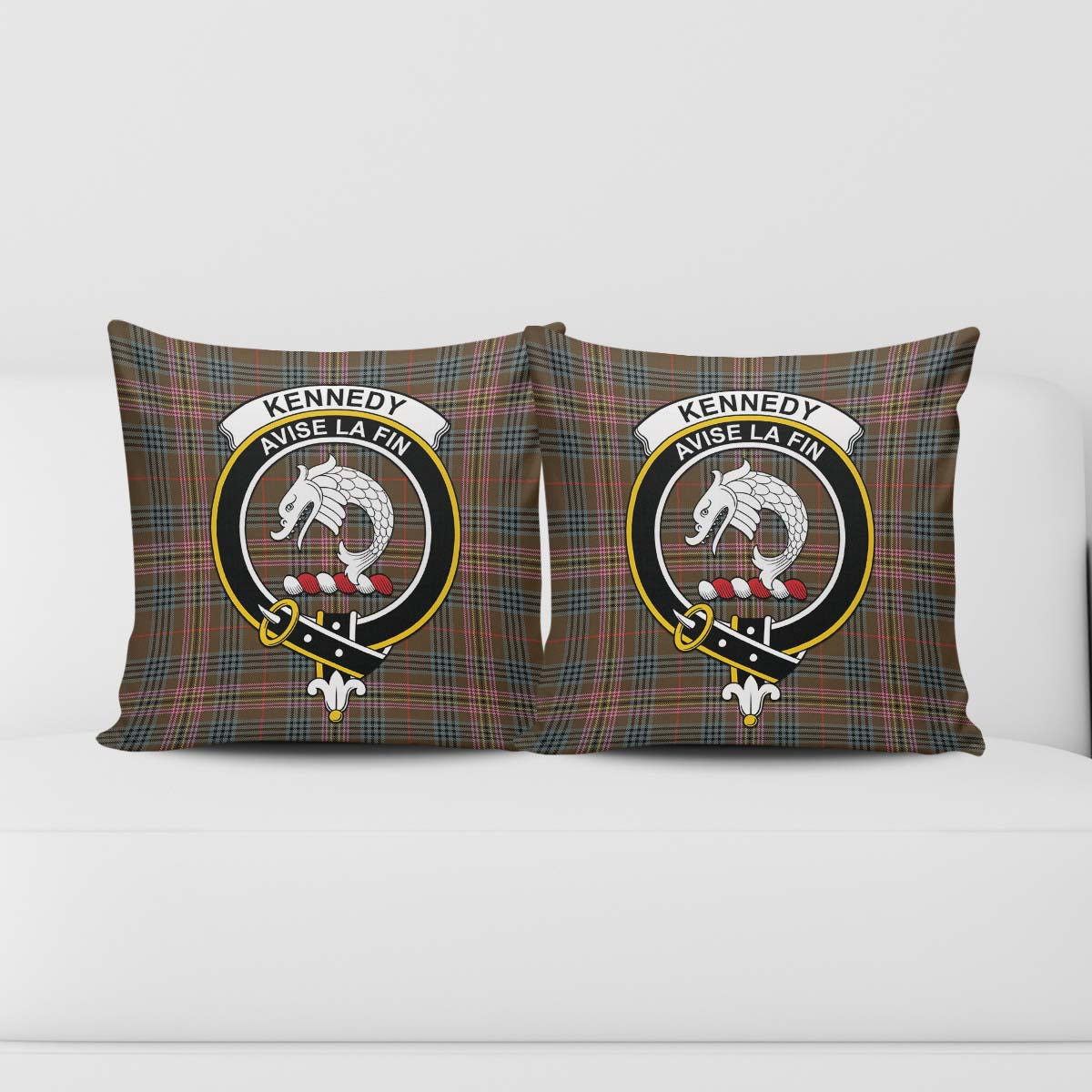 Kennedy Weathered Tartan Pillow Cover with Family Crest - Tartanvibesclothing